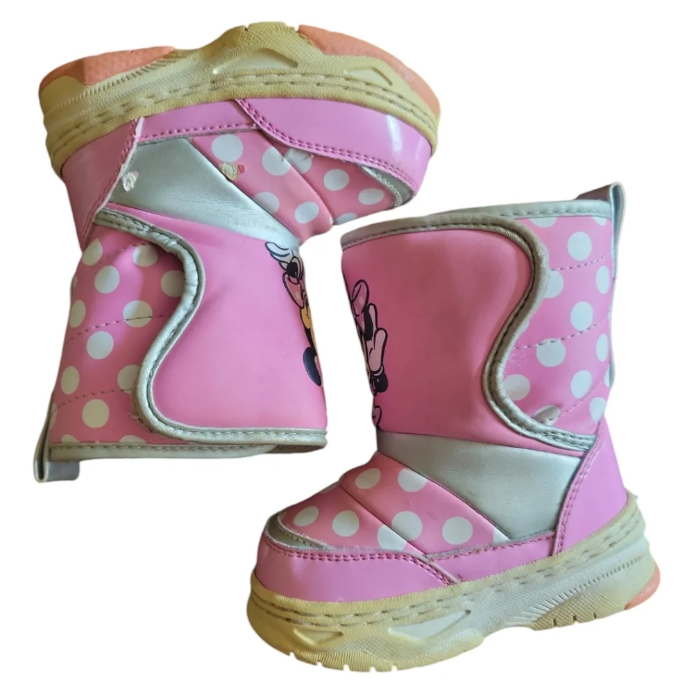 Vtg Disney Minnie Mouse Pink Polka Dot Play Work Winter Boots Sz 6
